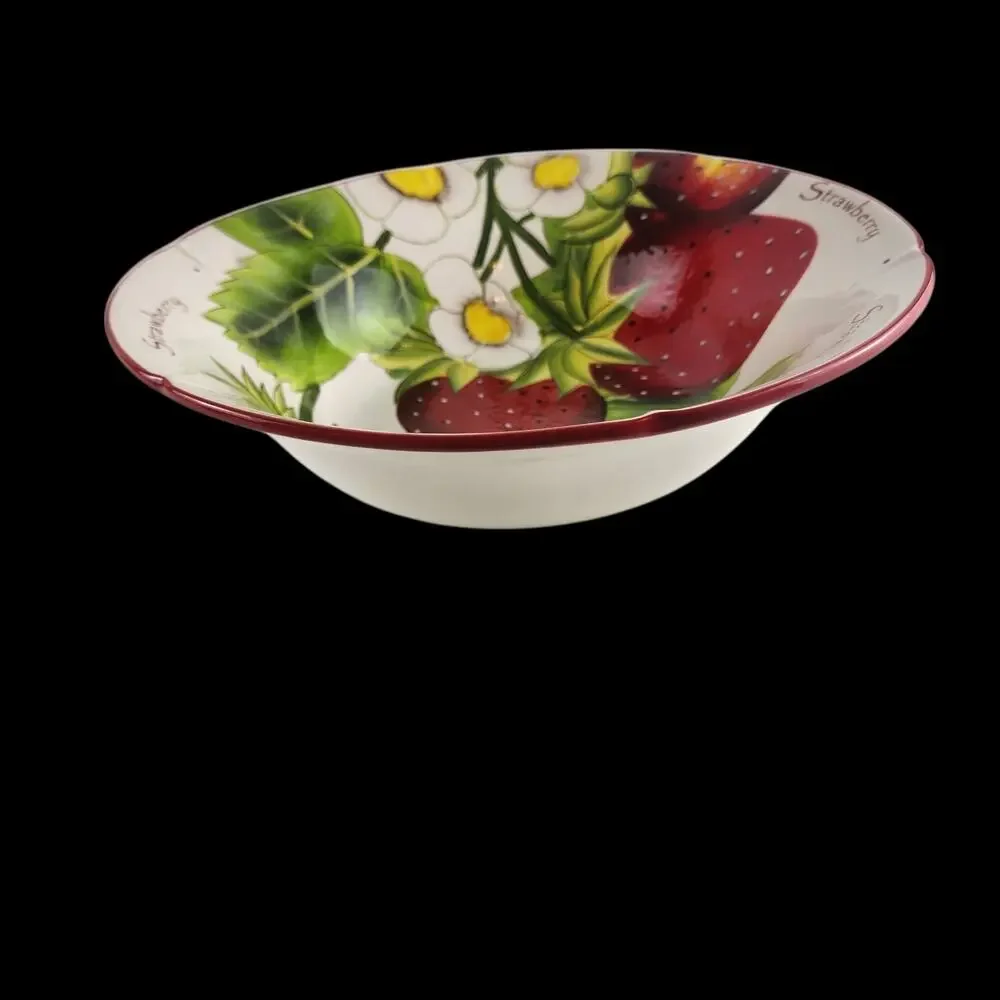 Pier 1 Ceramic Strawberry Large Serving Bowl Hand-Painted